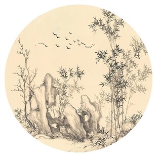 新中式水墨山水圆形装饰画