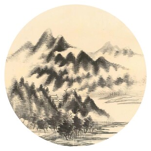 新中式水墨山水圆形装饰画