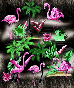 热带风情火烈鸟与绿植景观