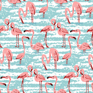 粉色火烈鸟海洋图案背景数码印花