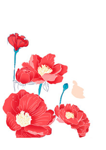 红色花朵手绘扁平插画装饰图案