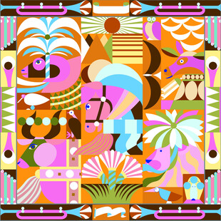 多彩热带风几何图案插画