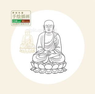 佛像手绘矢量线稿图