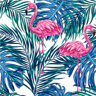 火烈鸟与热带植物图案数码印花