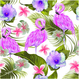 火烈鸟与花卉植物图案数码印花