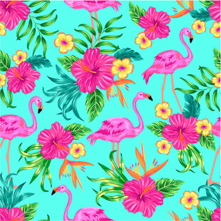 火烈鸟花卉图案背景数码印花