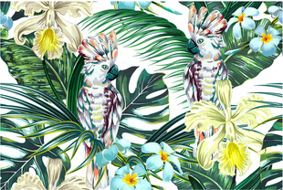 热带花卉与叶片插画数码印花