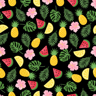 热带水果花卉图案背景
