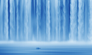 流水生财瀑布山水背景墙