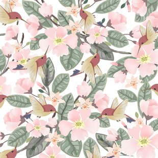 粉色花卉图案背景图无缝数码印花
