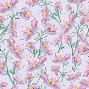 淡紫色花卉无缝图案无缝数码印花