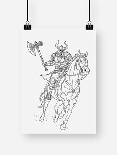 骑马持械武士线稿图