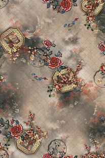 复古花卉飞鸟图案布料