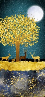 抽象麋鹿发财树