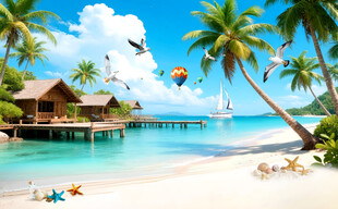  海景海鸥木栈道