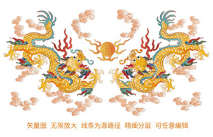 升龙双龙戏珠彩龙金龙中国龙云纹
