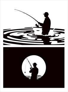 剪影中的垂钓者