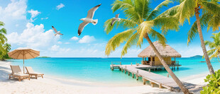 北欧唯美天空海景度假背景墙