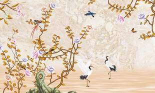新中式花鸟背景墙
