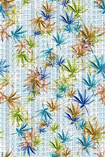 多彩植物图案印花布料