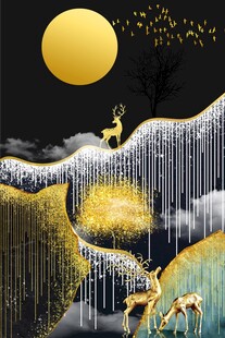 抽象麋鹿发财树