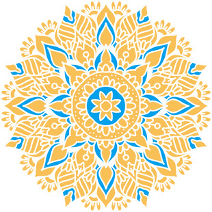 精美蓝黄曼陀罗花纹图案