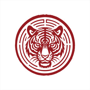 圆形老虎剪纸风图案