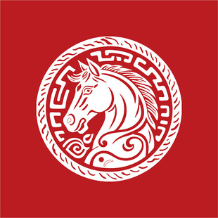 红色背景马头传统纹饰