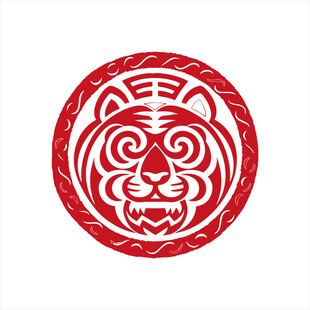 圆形老虎剪纸图案