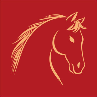 红色背景上的金色马头图案