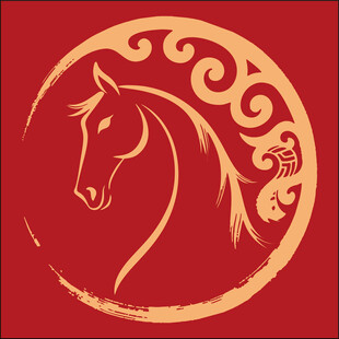 中式风格马头圆形装饰图案