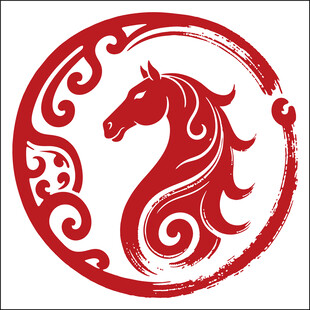 红色骏马剪纸艺术图案