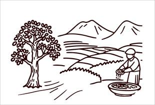 山间农人汲水劳作图景