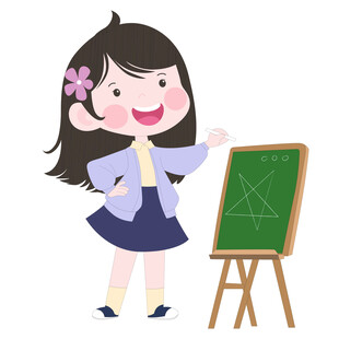 可爱女孩小黑板粉笔画画教育插画
