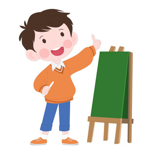 可爱儿童男孩小黑板粉笔画画插画
