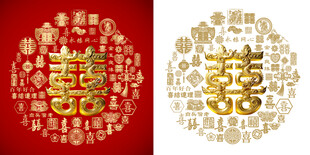 金红喜字花纹金属百喜图