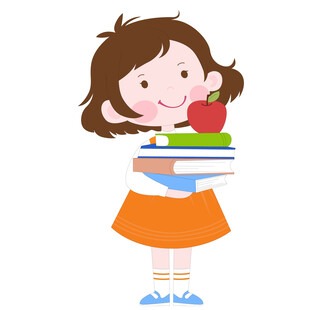 开学季拿着一摞书和苹果的女孩