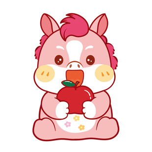 可爱小马抱着红苹果