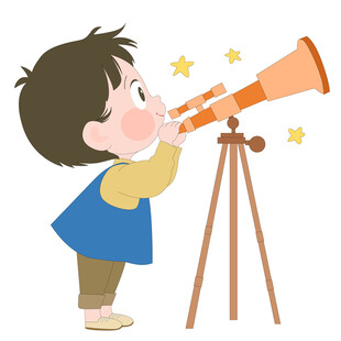 透过望远镜观察星星的男孩插画