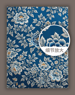 中式传统古典花纹蓝色锦缎图案