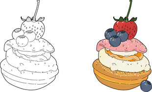 手绘美味水果奶油甜点