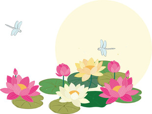 荷塘月色下的荷花与蜻蜓