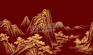 金色山水国画装饰
