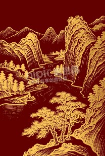 金色秀丽风光山水画