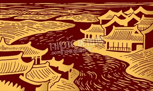 古风中式建筑景观插画