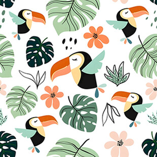 热带风巨嘴鸟与植物图案