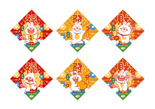 六幅精美兔子藏传佛教图案