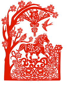 中国风马年形象插画剪纸元素