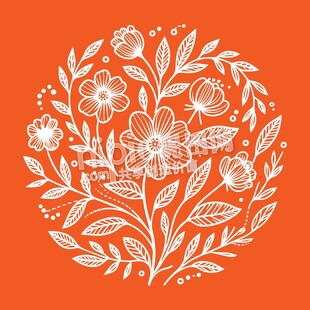 圆形花卉植物白色底纹
