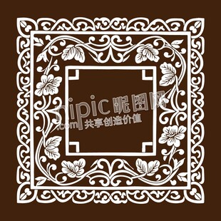 复古白色花纹方形装饰图案